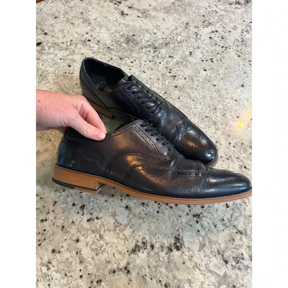 Stacy Adams Mens Navy Blue Leather Wingtip Oxford Dress Shoes 25064-401 Size 9M